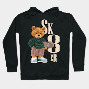 teddy bear cartoon in skater style holding skateboard Hoodie